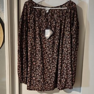 Ava & Viv Floral Black and Pink Women's Top